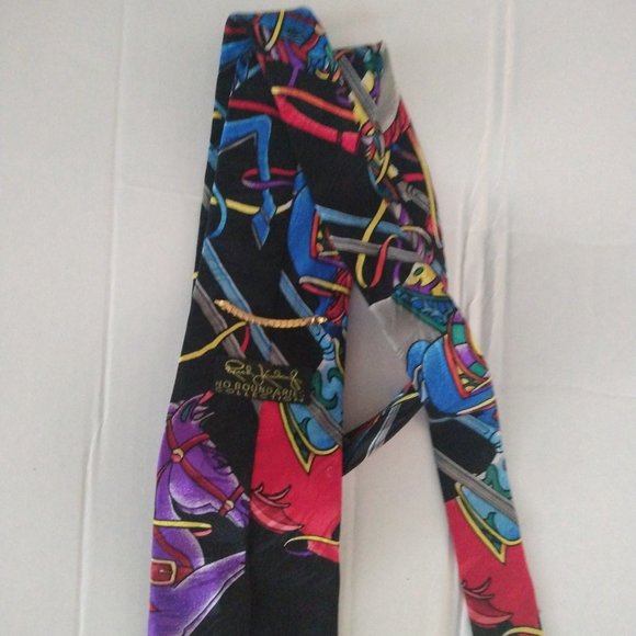 ❤️2 PC RUSH LIMBAUGH HORSE THEME TIE AND SCARF Gold Chain Tie - Picture 5 of 8